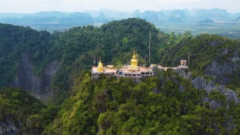 Drone Flight Approaching Wat Tham Suea Temple in Krabi Thailand Stock Footage 331224710