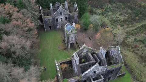 Drone Flight Around Carmichael House Ruins - Woodland Vista - 4K Stock Footage 256046795