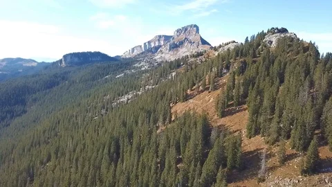Drone flight around mountain with forest in Swiss alps. Stock Footage 107087217