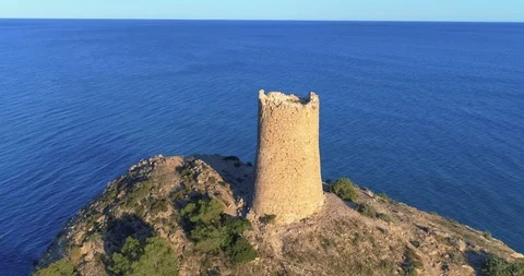 Drone Flight Around A Ruin Of An Ancient Medieval Arabic Tower With A Beautif Stock Footage 89780701