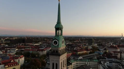 Drone flight around St. Peter's church in Munich Stock Footage