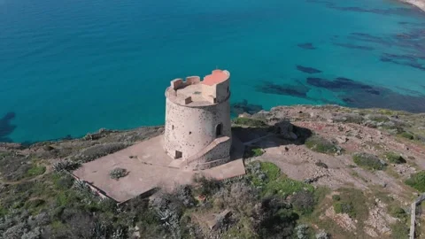 Drone Flight Around Torre Canai – Sardinia, Italy Stock Footage 314996074