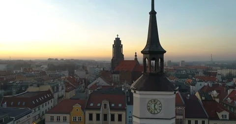 Drone flight around the upper part of the city hall in Gliwice. Stock Footage 103286458