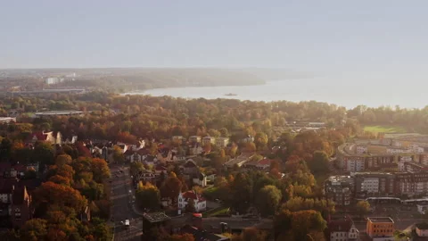 Drone flight backwards away from the famous Tollensesee with a view of a part of Stock Footage 239107956
