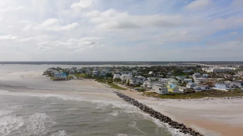 Drone flight Beach St Augustine FL  Vilano beach point 2024 Stock Footage 262477441