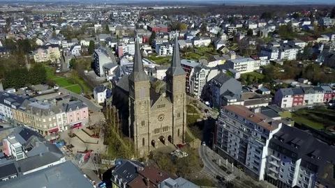 Drone flight between church spires in a city Stock Footage 74699352