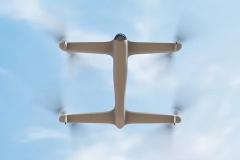 Drone in flight. Bottom view Stock Photos