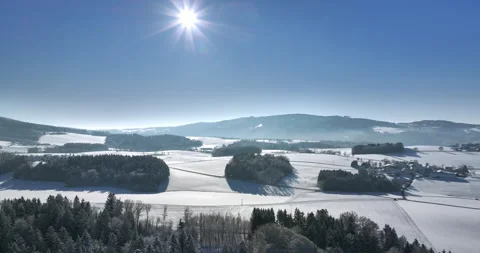 Drone Flight in a Cinematic Winter landscape at South Bavaria Stock Footage 227934287