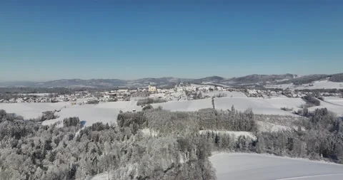 Drone Flight in a Cinematic Winter landscape at South Bavaria Stock Footage 227935236