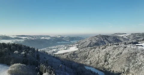 Drone Flight in a Cinematic Winter landscape at South Bavaria Video stock 227941956