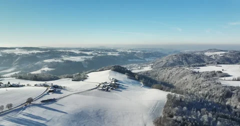 Drone Flight in a Cinematic Winter landscape at South Bavaria Stock Footage 227951128