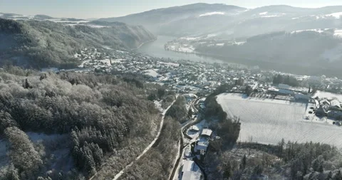 Drone Flight in a Cinematic Winter landscape at South Bavaria Stock Footage 227956495