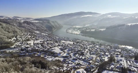 Drone Flight in a Cinematic Winter landscape at South Bavaria Stock Footage 227958023