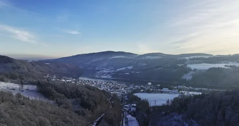 Drone Flight in a Cinematic Winter landscape at South Bavaria Stock Footage 227960799