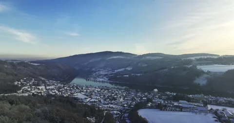 Drone Flight in a Cinematic Winter landscape at South Bavaria Stock Footage 227962613