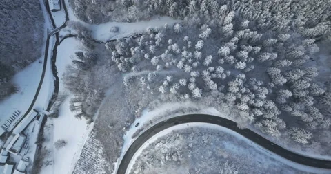 Drone Flight in a Cinematic Winter landscape at South Bavaria Stock Footage 227964479