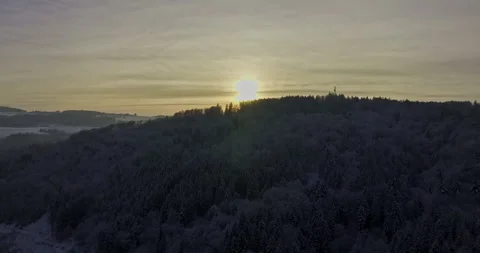 Drone Flight in a Cinematic Winter landscape at South Bavaria Stock Footage 227968043