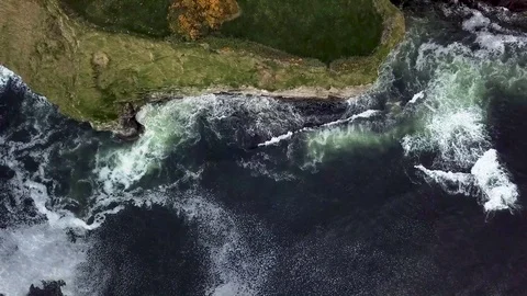 Drone Flight Cliffs, waves crashing in Ireland, Birdseye view Stock Footage