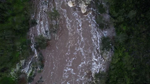 Drone flight close up above rapids and flooded river Stock Footage 161138208