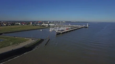 Drone flight into Cuxhaven marina Stock Footage 87379840