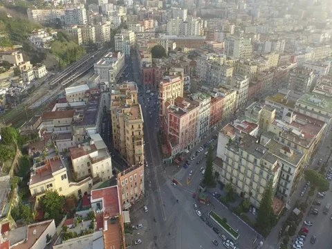 Drone Flight on a dawn district of Naples Stock Footage 72548739