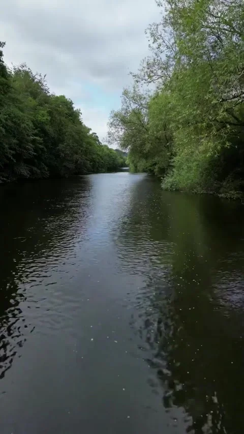 Drone Flight Down River Usk nr Crickhowell in Wales Stock Footage 248623009