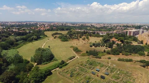 Drone flight downhill over Aniene park in Rome, Italy - Full HD - ProRes Stock Footage 142158202