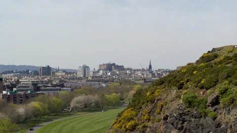 Drone flight of Edinburgh skyline daytime Stock Footage 167390991