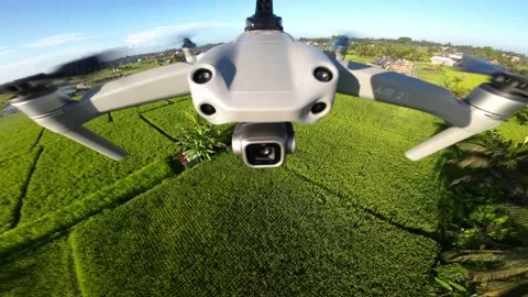 Drone in flight from the first person. The drone films itself. Selfie/POV/FPV. Stock Footage 233771520