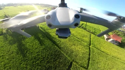 Drone in flight from the first person. The drone films itself. Selfie/POV/FPV. Stock Footage 233816696