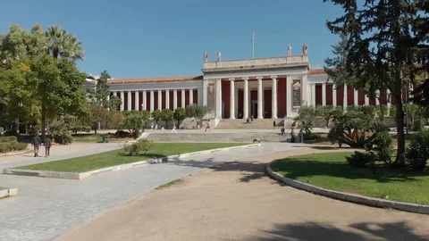 Drone flight fly over The National Archaeological Museum of Athens Stock Footage 127794899