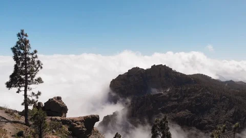 Drone flight high in the mountains on a sunny day, above the clouds, through the Vidéo 113228941