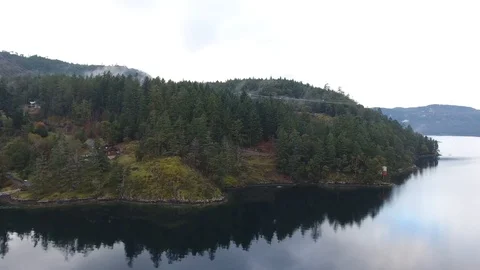 Drone flight from lake then lifting up over trees Stock Footage 126981633