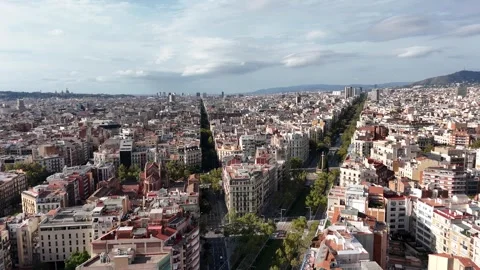 Drone flight from left to right over Barcelona, Spain. Stock Footage 319943180