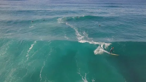 Drone flight on a longboard surfer Stock Footage 94508088