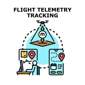Drone flight measuring and tracking remote telemetry data Stock Illustration