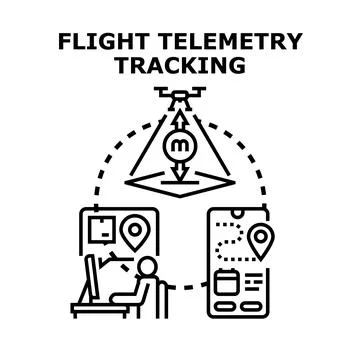 Drone flight measuring and tracking remote telemetry data Stock Illustration