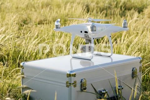 Drone before the flight on metal bag Stock Photos