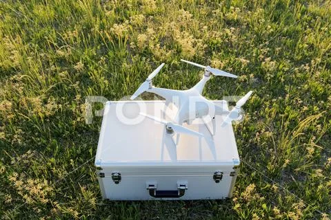 Drone before the flight on metal bag Stock Photos