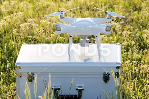 Drone before the flight on metal bag Stock Photos