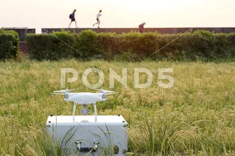 Drone before the flight on metal bag Stock Photos