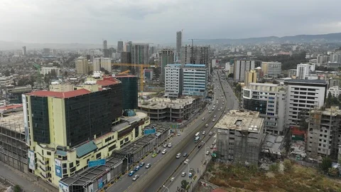 Drone flight modern Addis Ababa skyline, urban development Ethiopia Africa Stock-Footage 124177709
