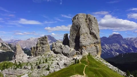 Drone flight in the mountains. Cinque torri Stock Footage 208947440