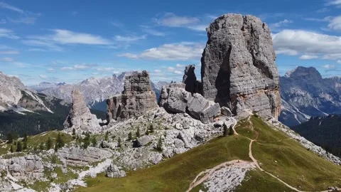 Drone flight in the mountains. Cinque torri Stock Footage 208947462