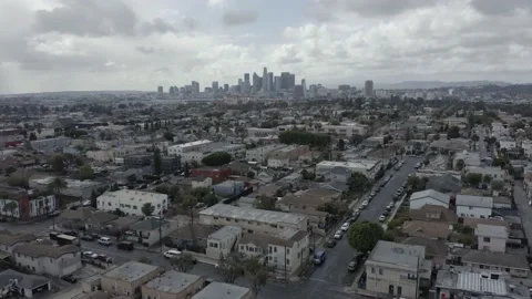 Drone flight moving toward downtown Los Angeles Shot 4K Stock Footage 150201839