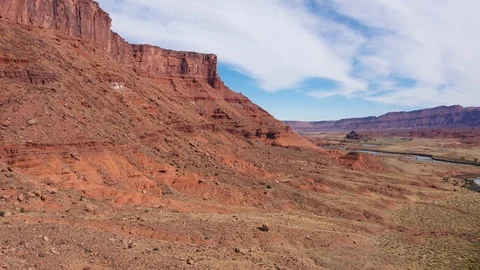 Drone Flight Near Steep Red Canyon Cliffs In Desert Of The West Of USA Stock Footage 119372180
