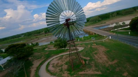 Drone flight of an old Wind Turbine in Australia Stock Footage 262938927