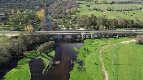 Drone flight over 2 bridges 스톡 동영상 245377946