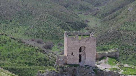 Drone flight over the 9th century castle of the ear, focusing mainly on Stock Footage 275148755