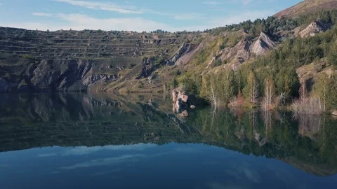 Drone flight over the abandoned quarry, natural landscape Video stock 96597953